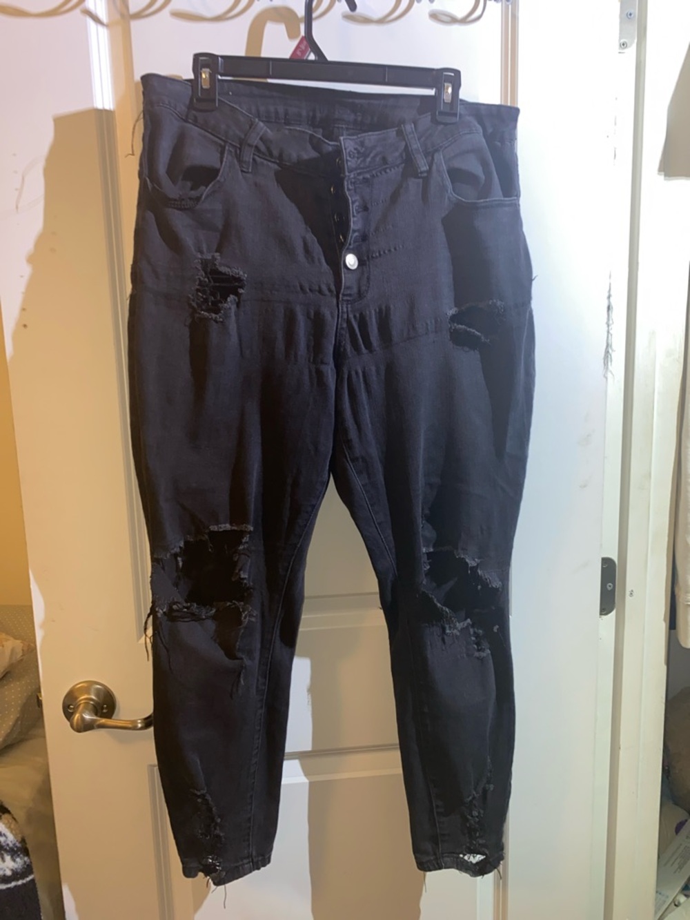 RUE21  Black Distressed Skinny Jeans – Button Fly